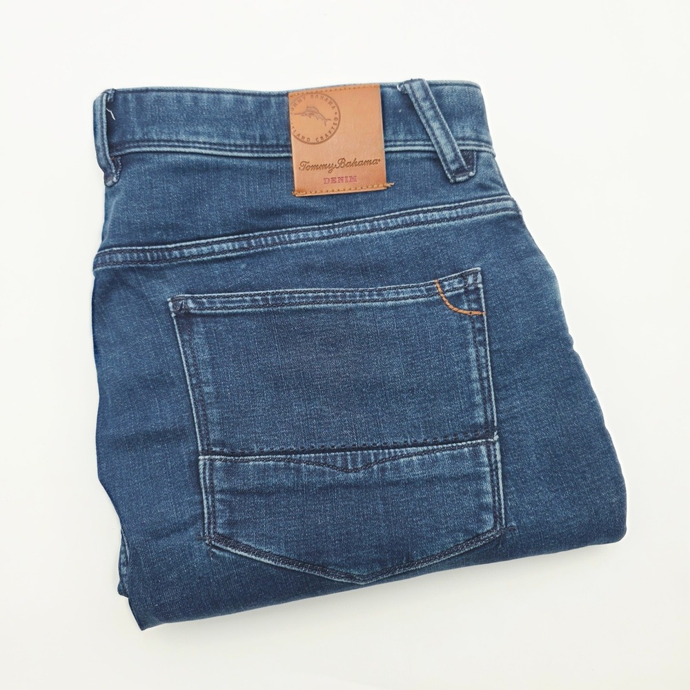 Tommy Bahama Mens Dark Wash Denim Jeans 36x32 Straight Leg Stretch Blue